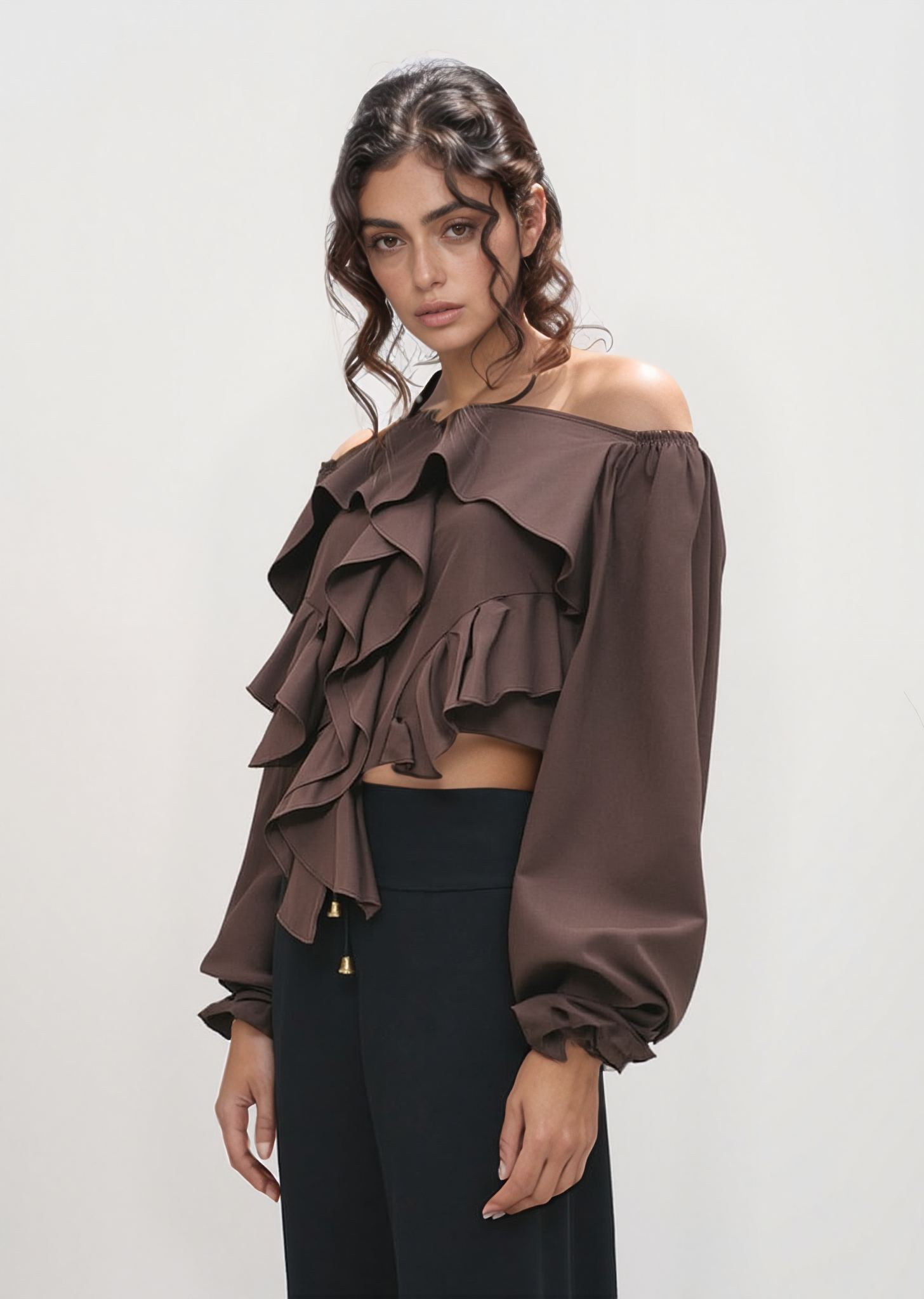Blusa Femenina Lisa Manga 3/4 com Babado
