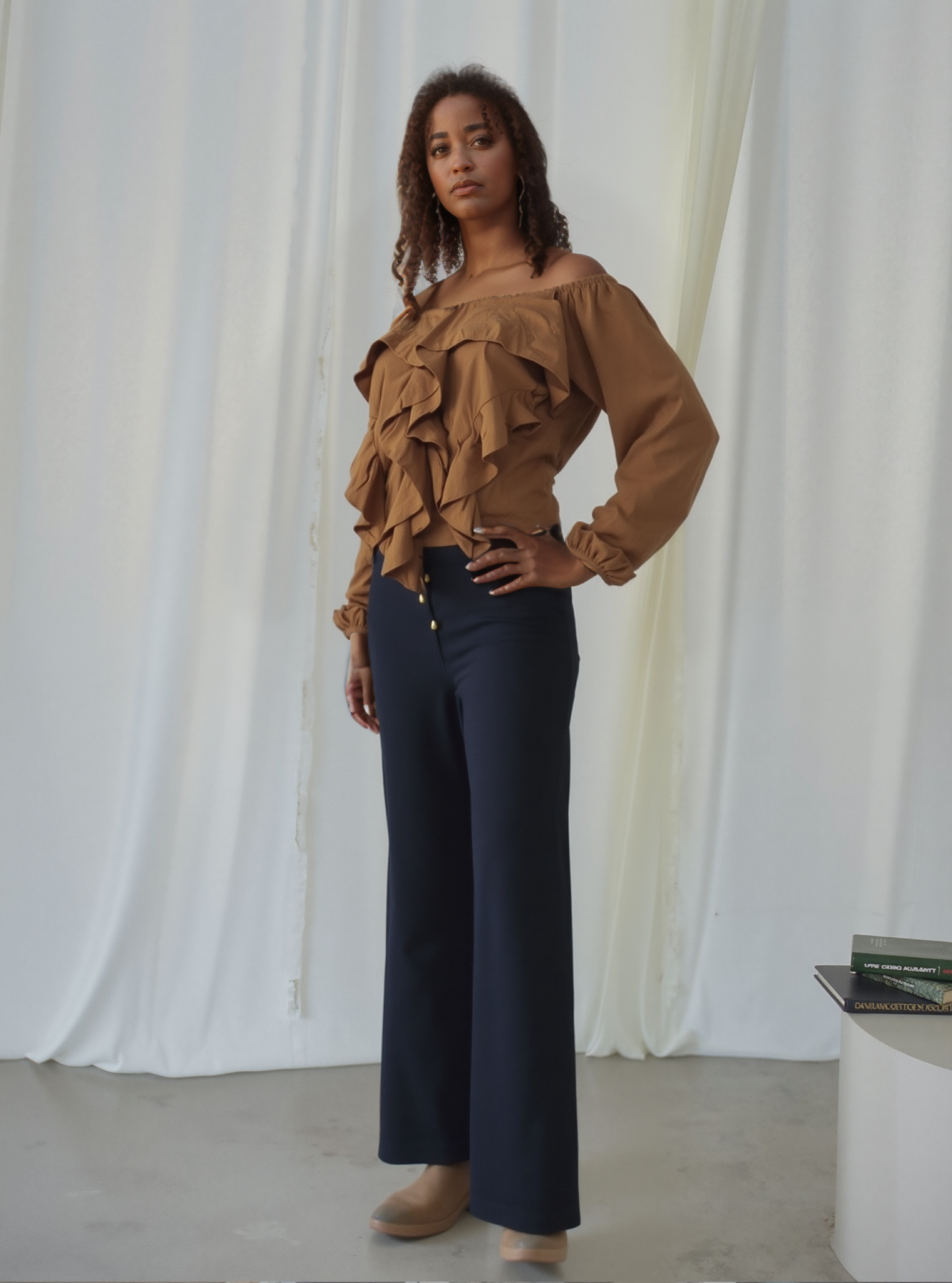 Blusa Manga 3/4 com Babado Viscose Rous