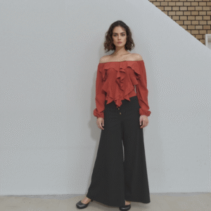 Blusa Mnaga 3/4 com Babado Viscose Rous