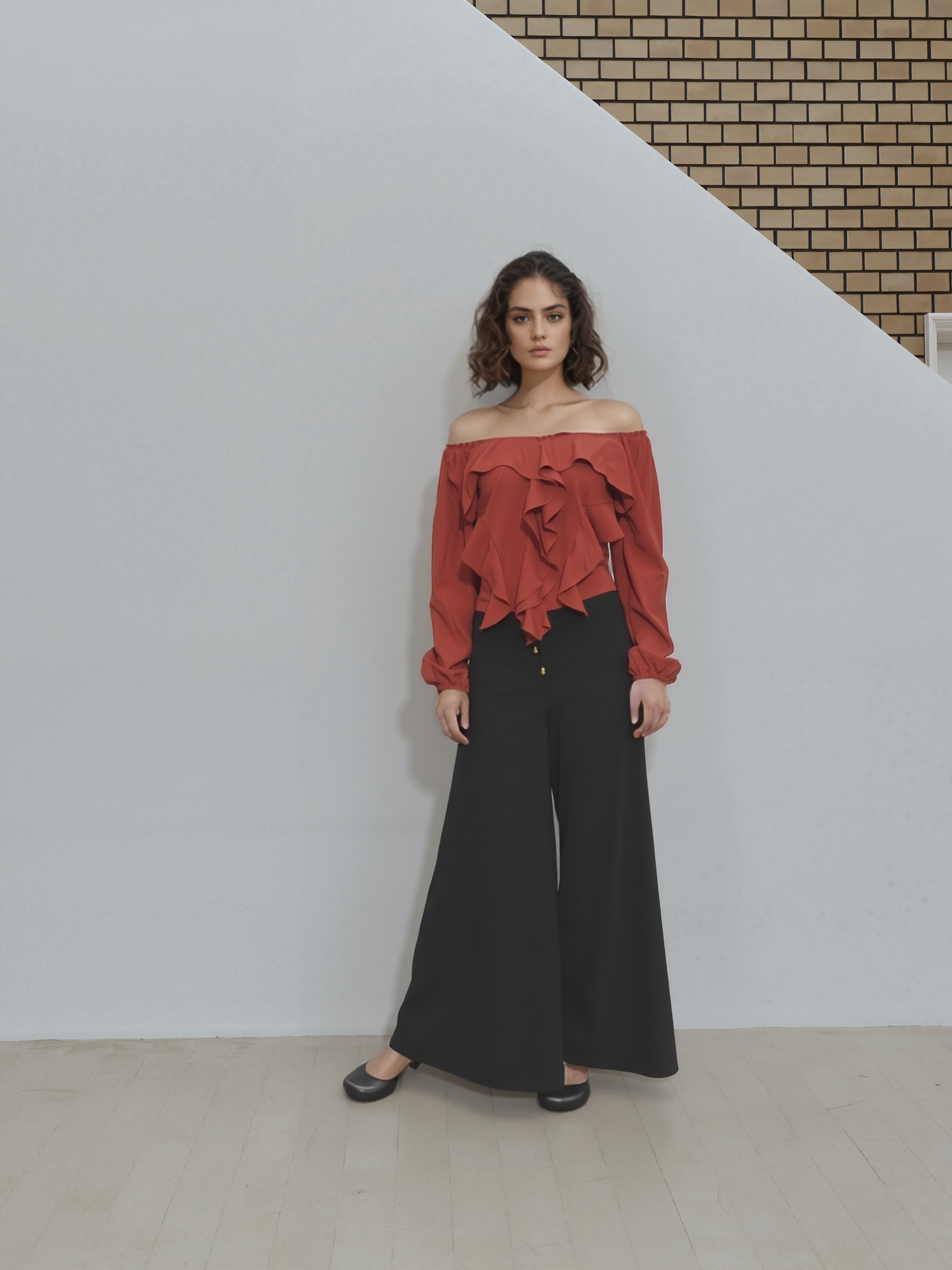 Blusa Mnaga 3/4 com Babado Viscose Rous